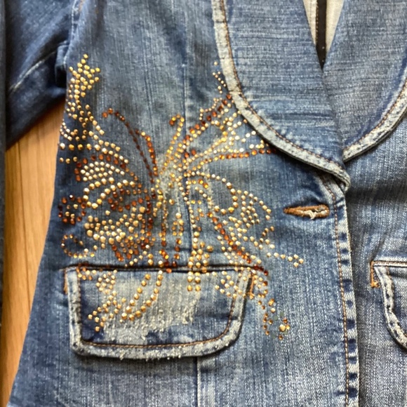 Embellished Distressed Seductions Jeans Cotton Jean Jacket Size 7 - Picture 6 of 10